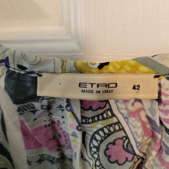 Etro Paisley Print Tunic Long Sleeve Blouse Size 42 (6) Silk Blend Multicolor - Picture 4 of 5